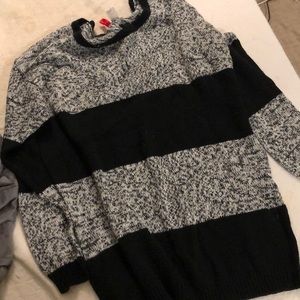 Black Heathered Oversized Striped Sweater - H&M